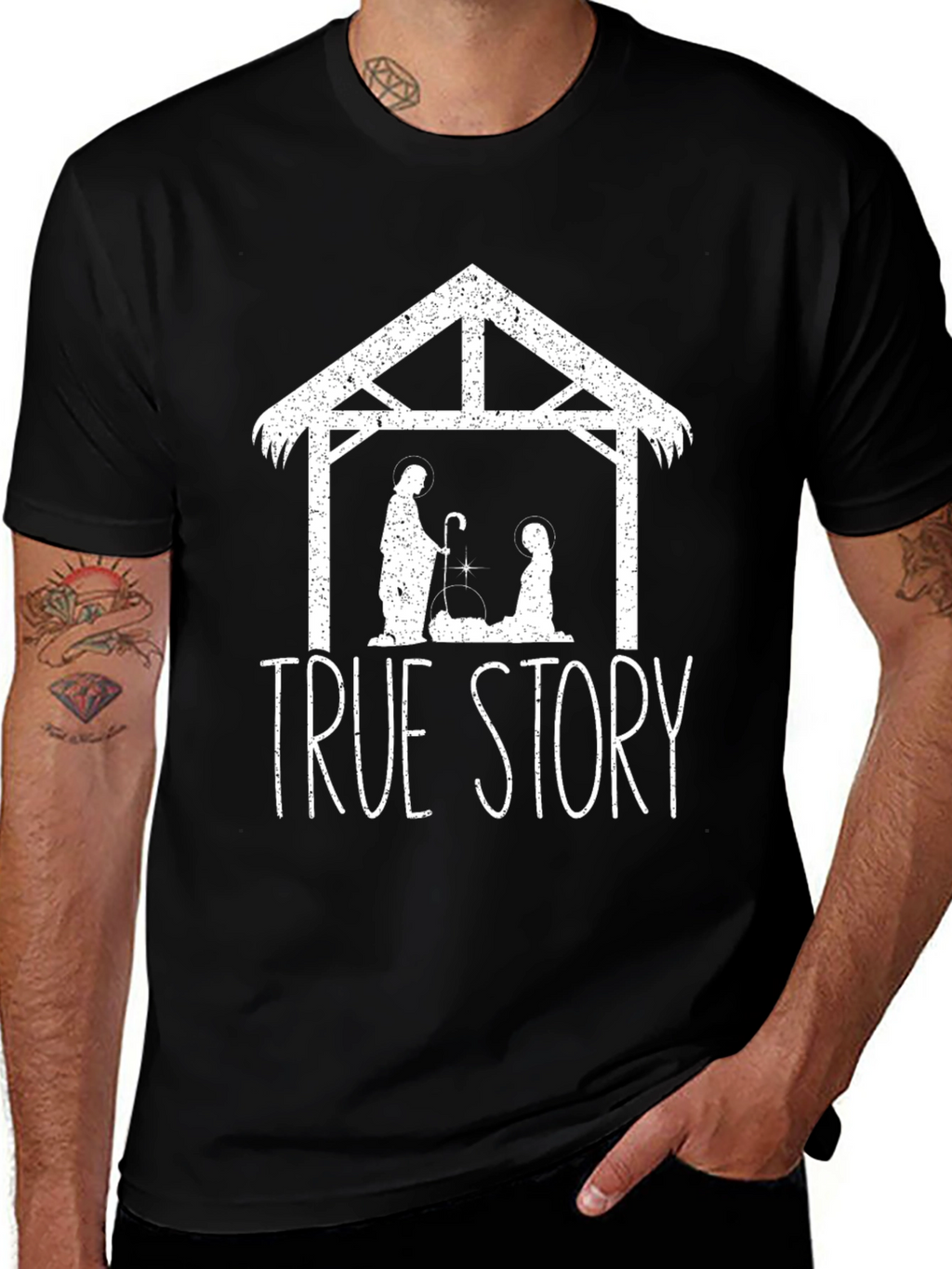 True Story Nativity Scene Black T-Shirt