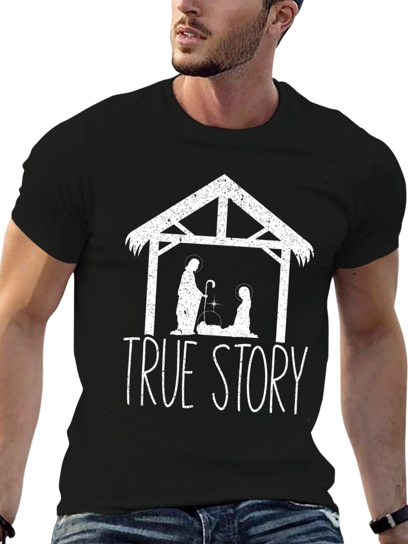 True Story Nativity Scene Black T-Shirt