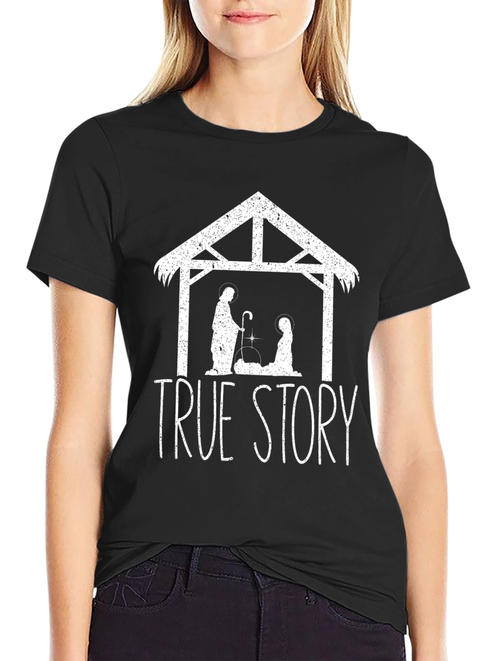 True Story Nativity Scene Black T-Shirt
