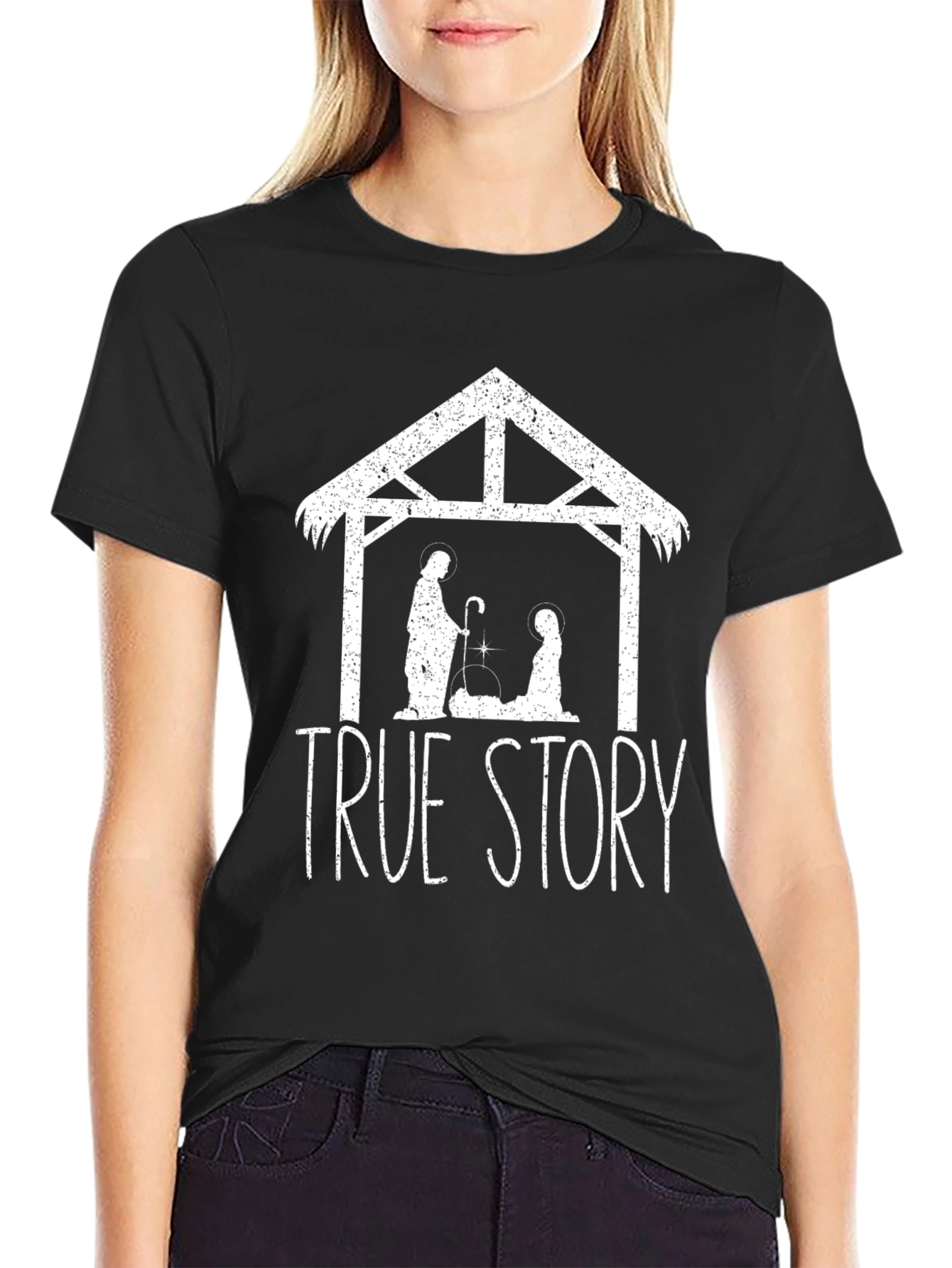 True Story Nativity Scene Black T-Shirt