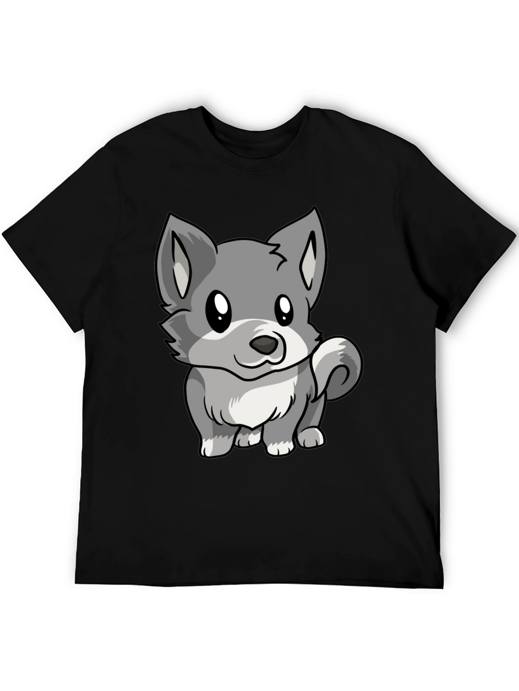 Cute Cartoon Wolf Graphic Black T-Shirt