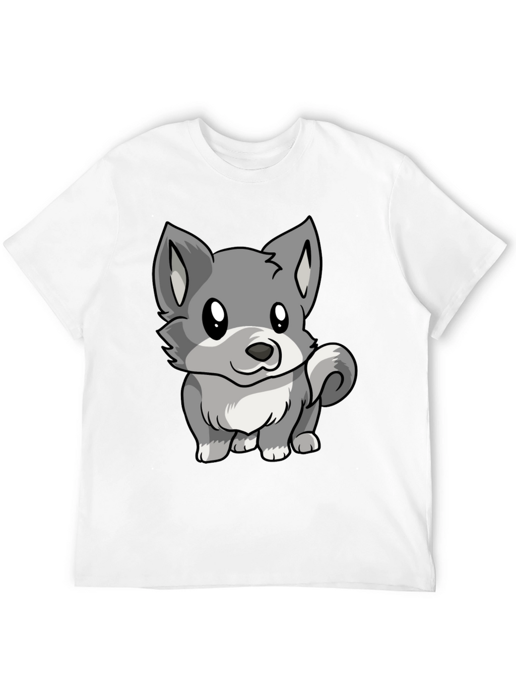 Cute Cartoon Wolf Graphic Black T-Shirt