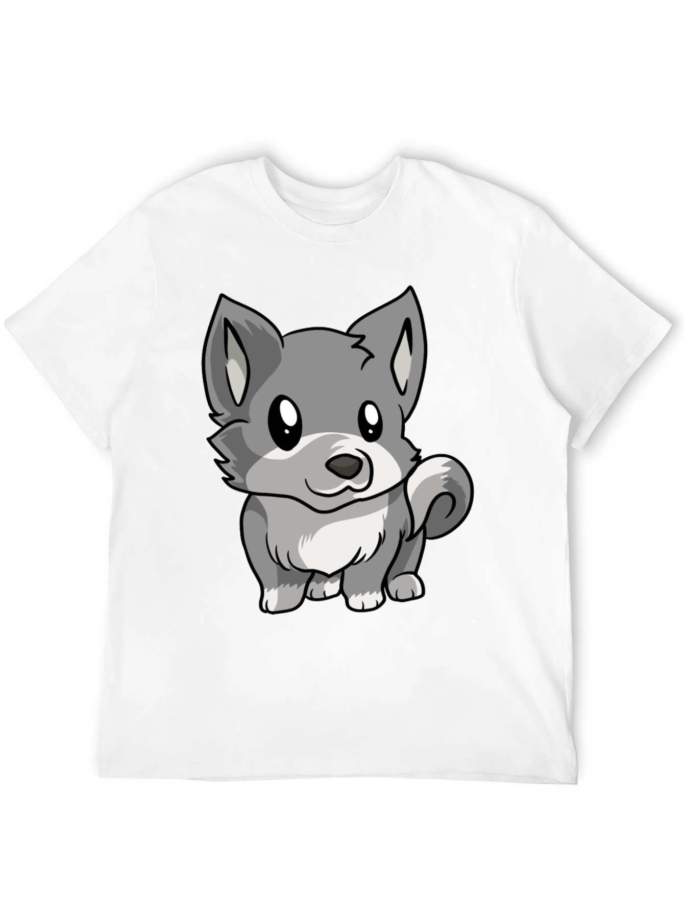 Cute Cartoon Wolf Graphic Black T-Shirt