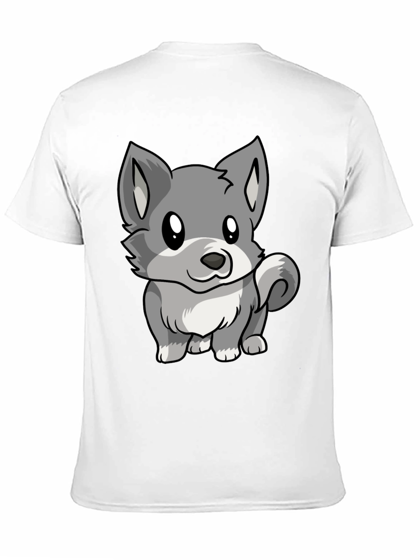 Cute Cartoon Wolf Graphic Black T-Shirt