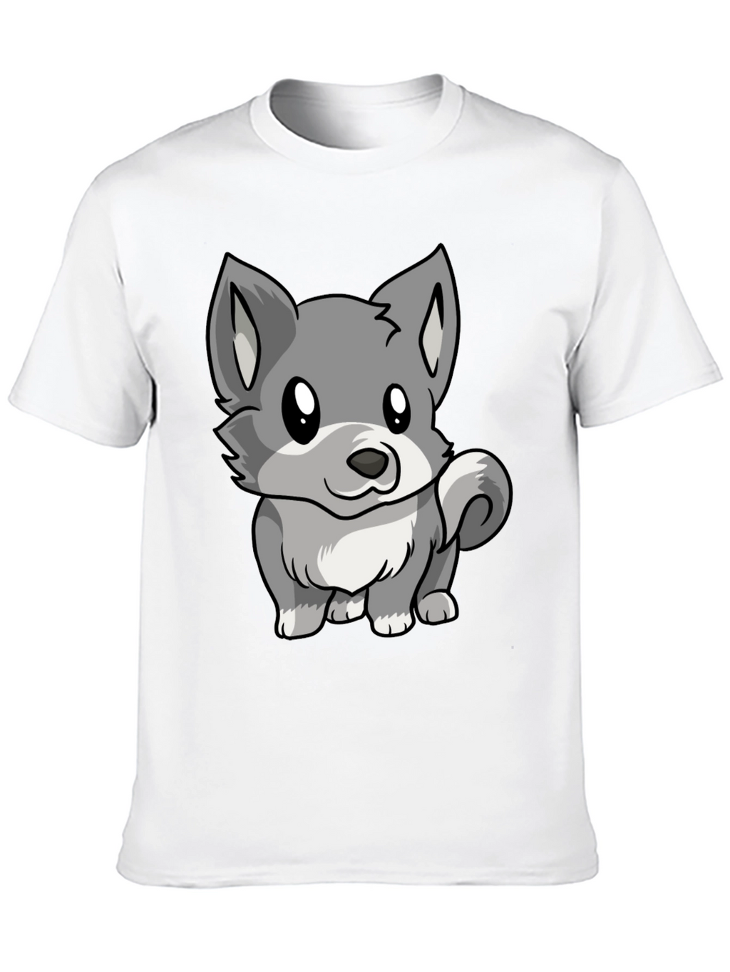 Cute Cartoon Wolf Graphic Black T-Shirt