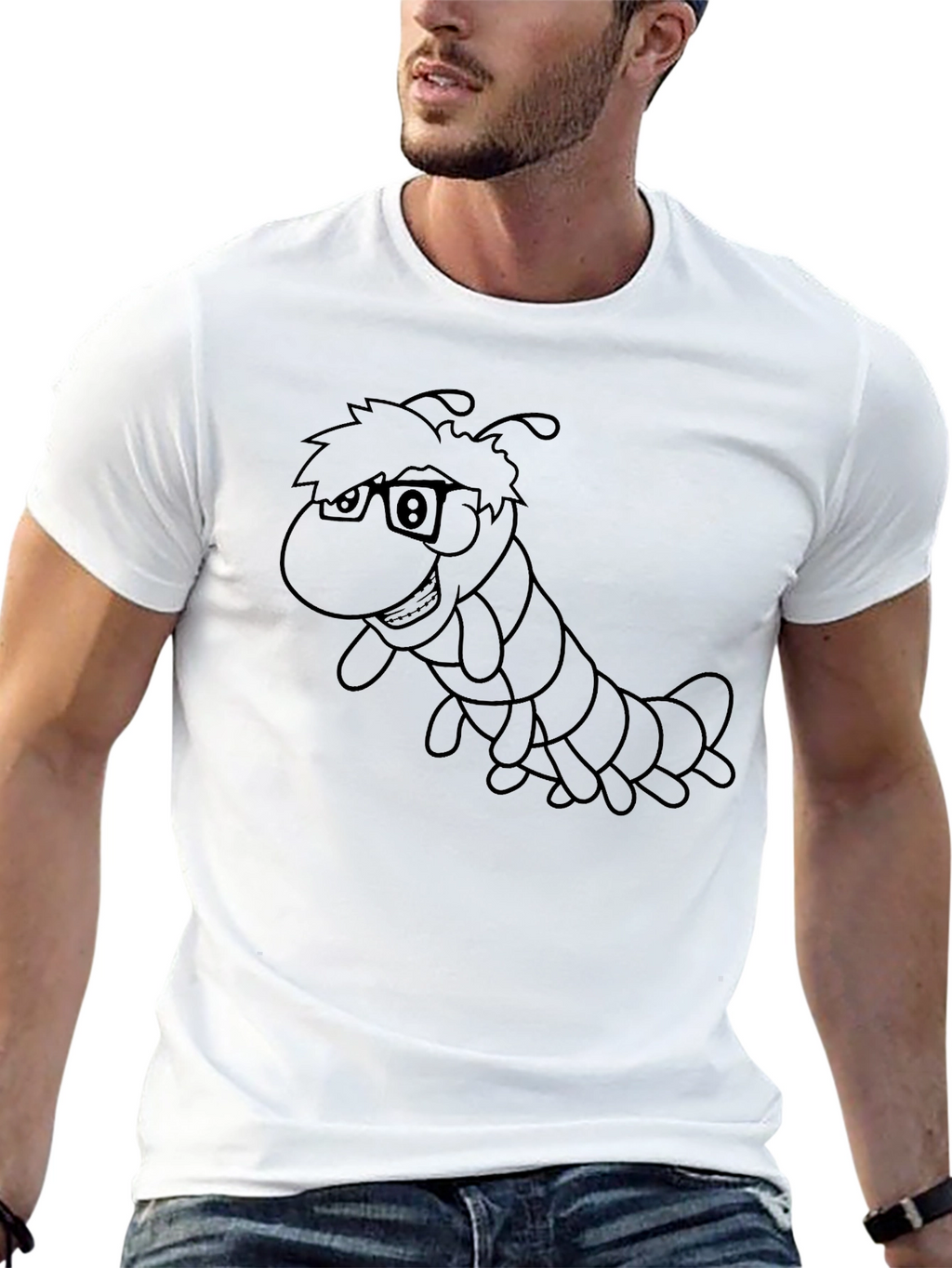 Cartoon Caterpillar Graphic Black T-Shirt