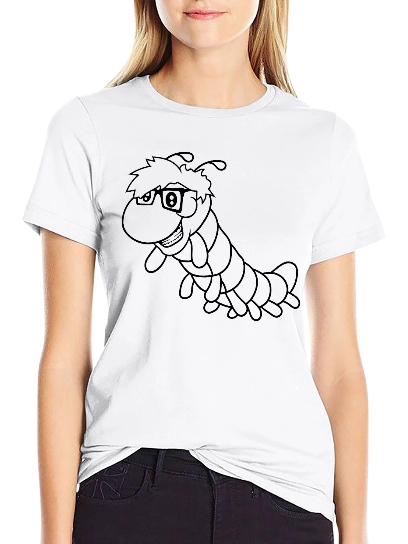 Cartoon Caterpillar Graphic Black T-Shirt