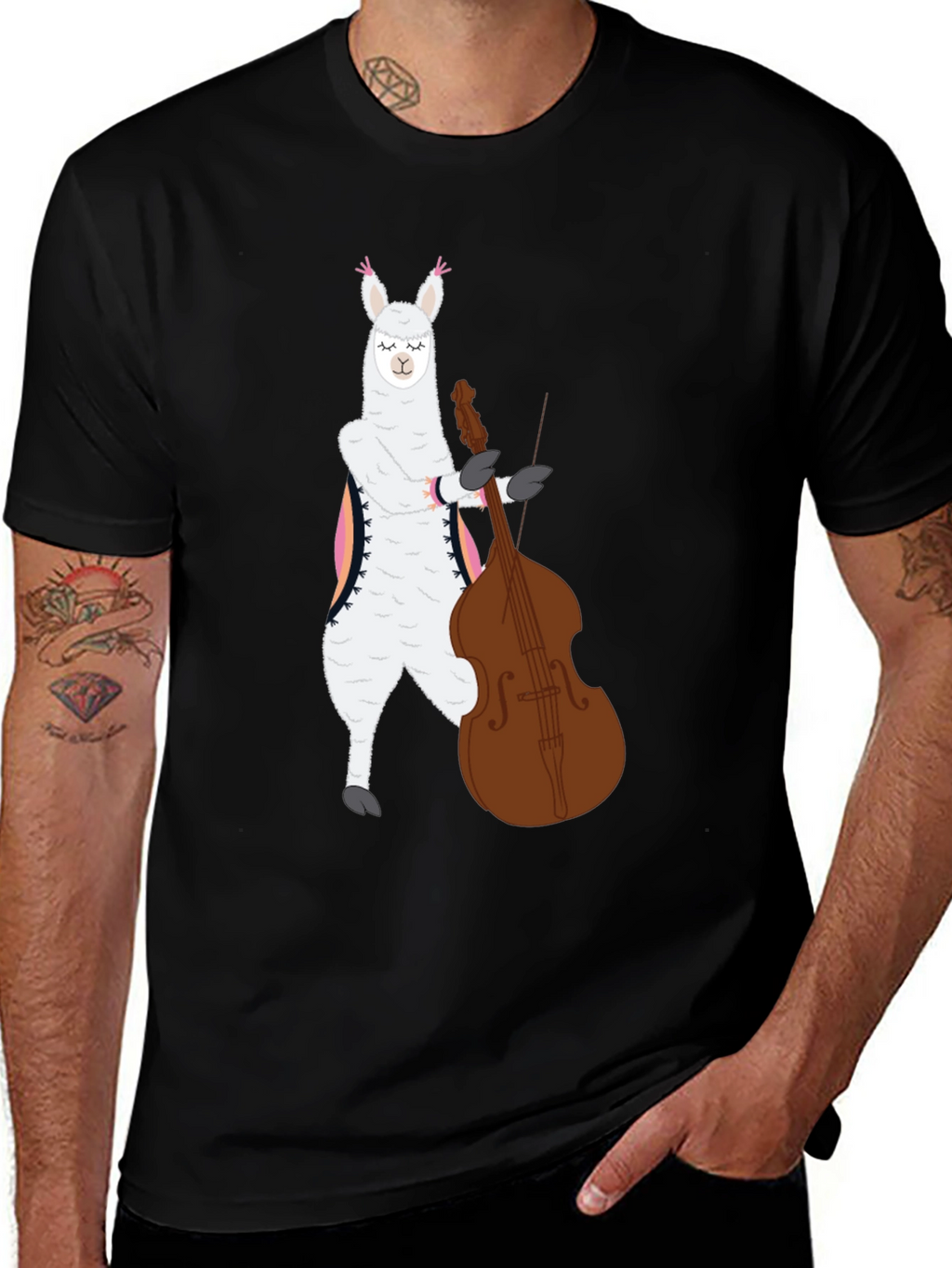 Llama Bass Player Graphic T-Shirt