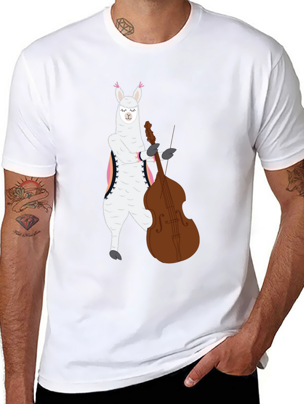 Llama Bass Player Graphic T-Shirt