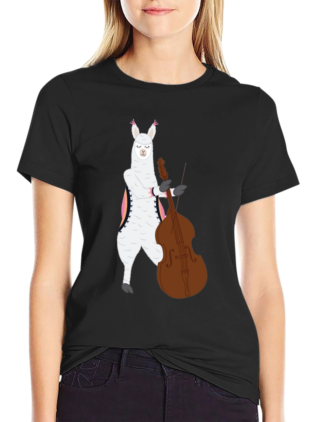 Llama Bass Player Graphic T-Shirt