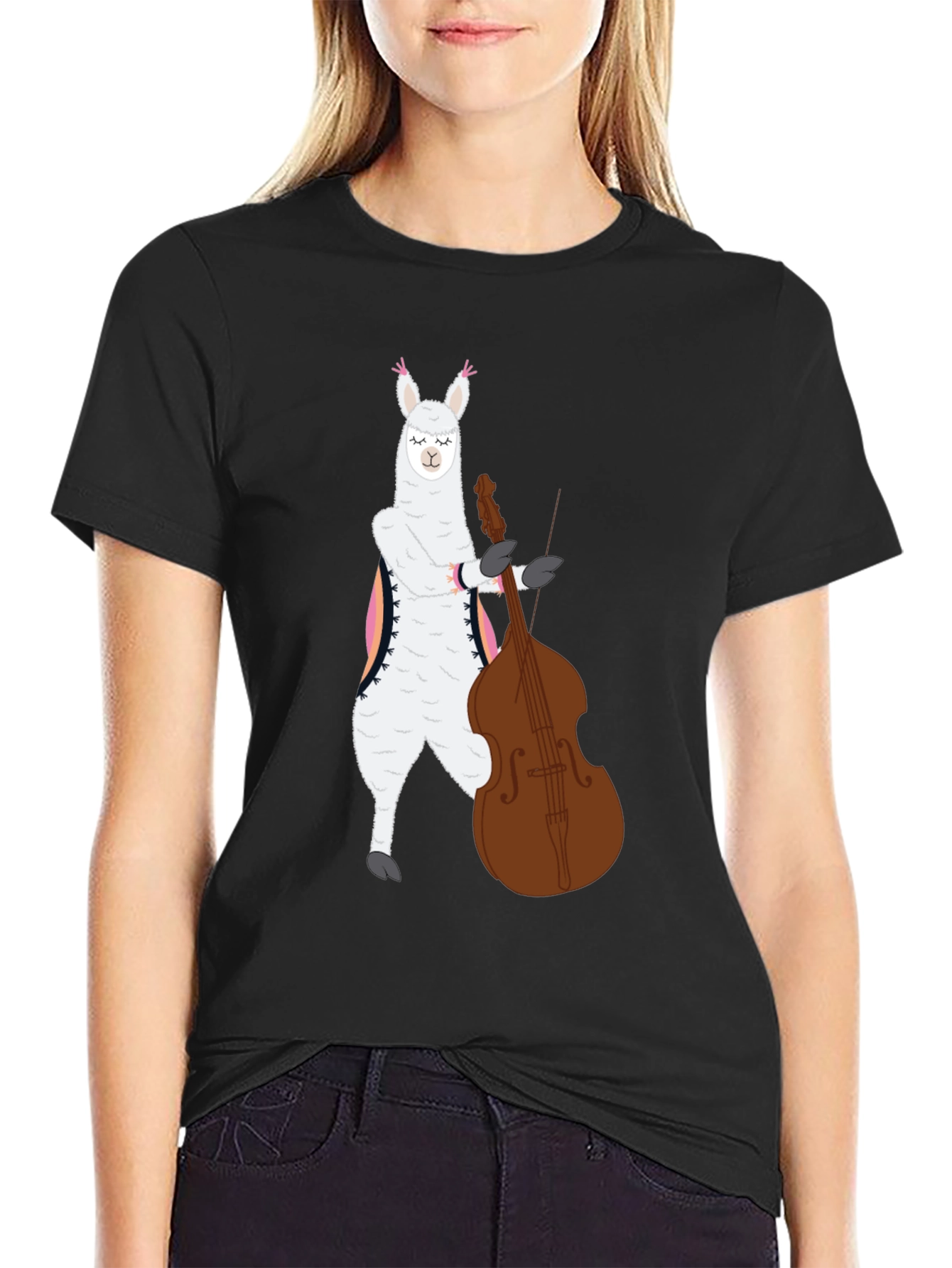 Llama Bass Player Graphic T-Shirt
