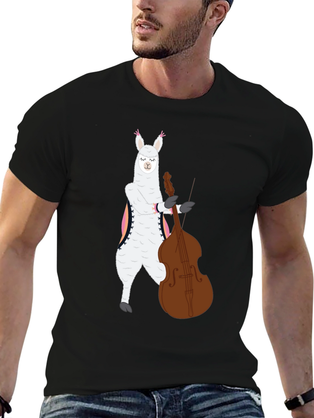 Llama Bass Player Graphic T-Shirt