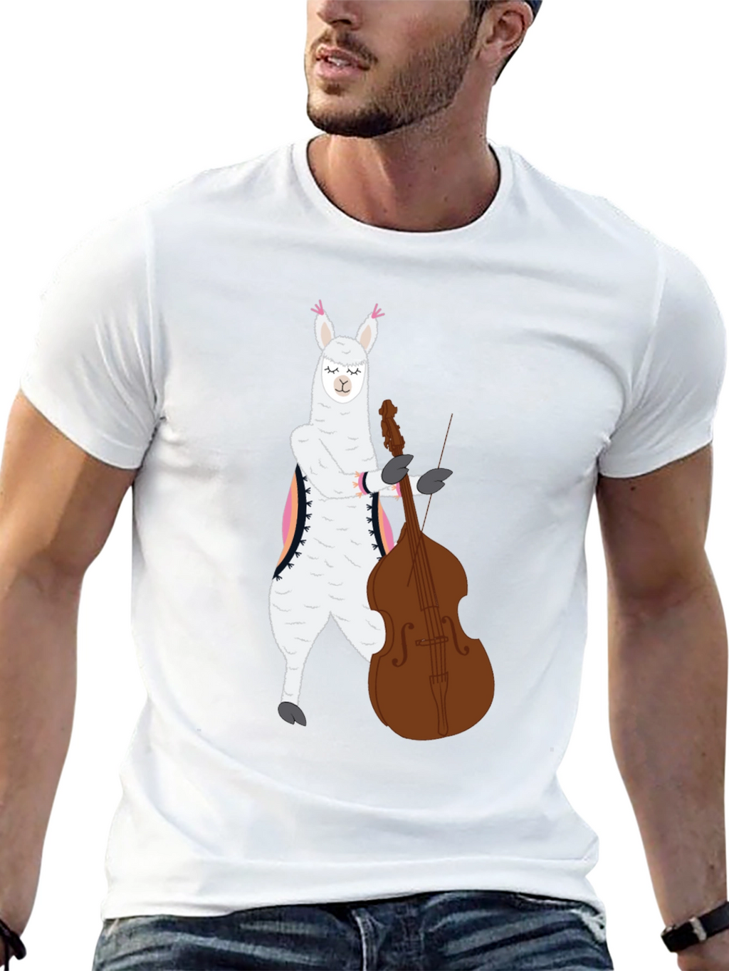 Llama Bass Player Graphic T-Shirt