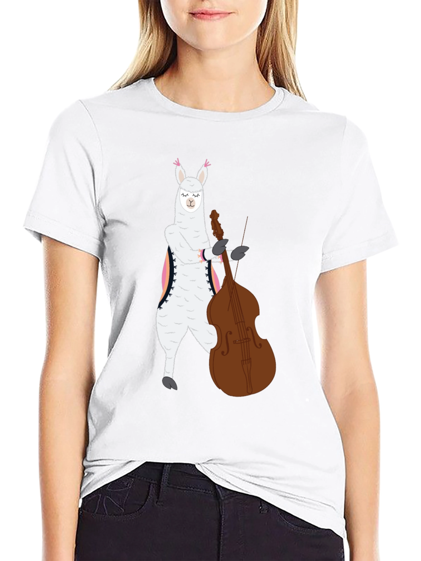 Llama Bass Player Graphic T-Shirt