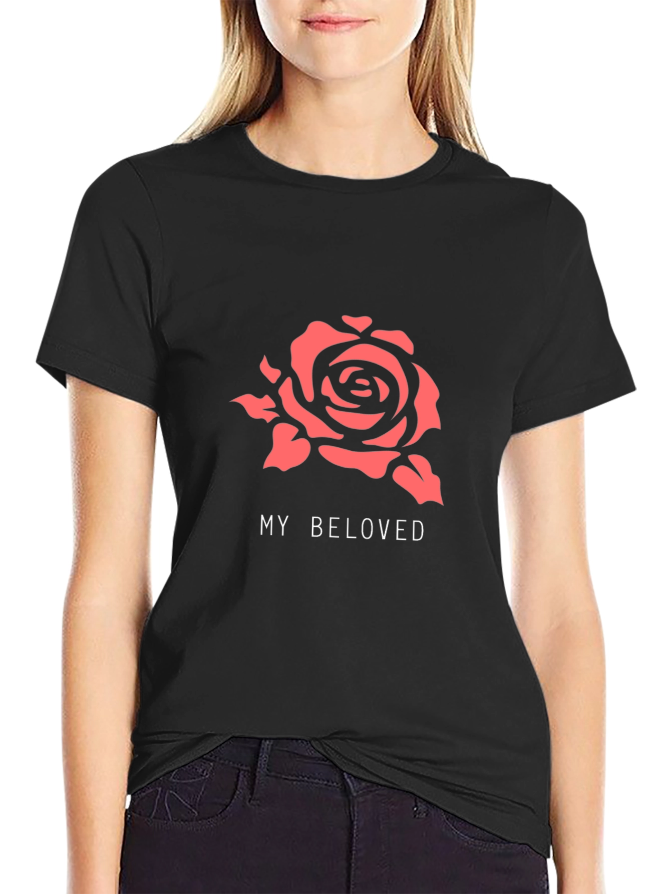My Beloved Rose Graphic Tee - Soft Black Cotton T-Shirt