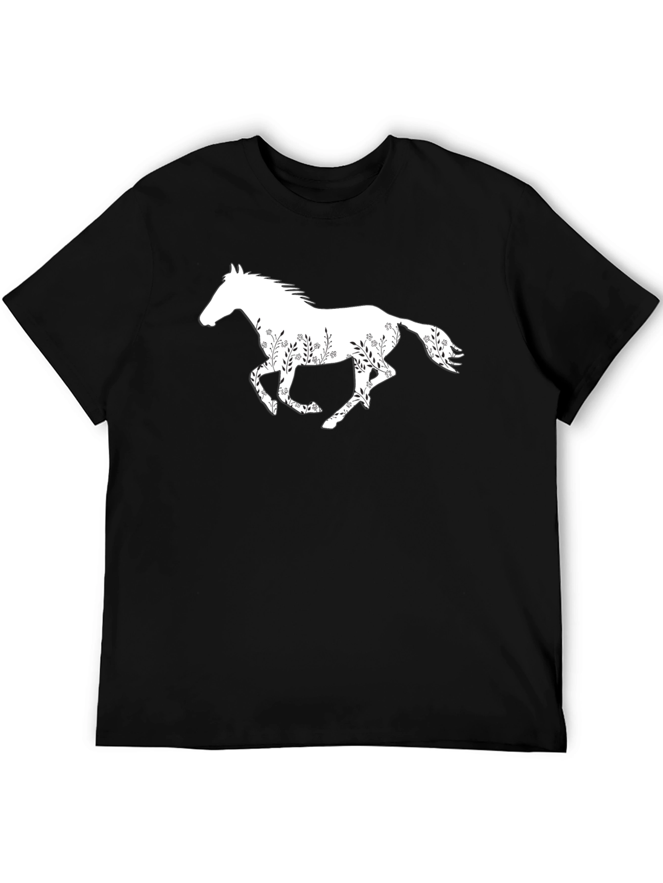 Floral Horse Graphic Tee - Stylish Black T-Shirt