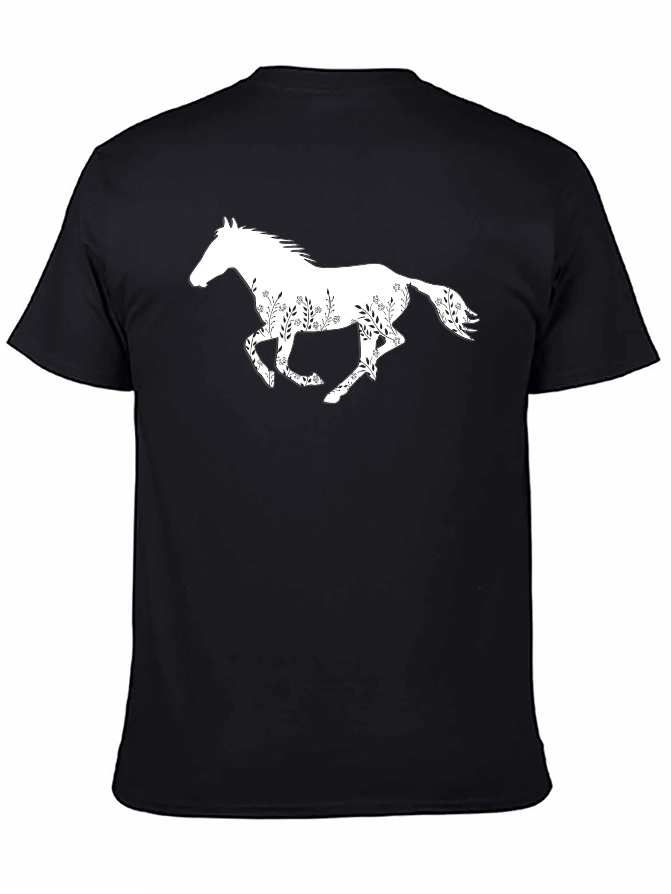 Floral Horse Graphic Tee - Stylish Black T-Shirt