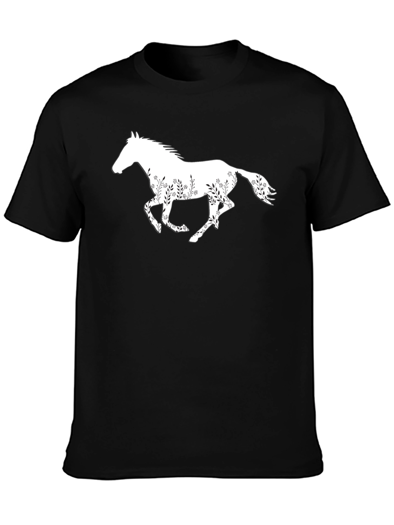 Floral Horse Graphic Tee - Stylish Black T-Shirt