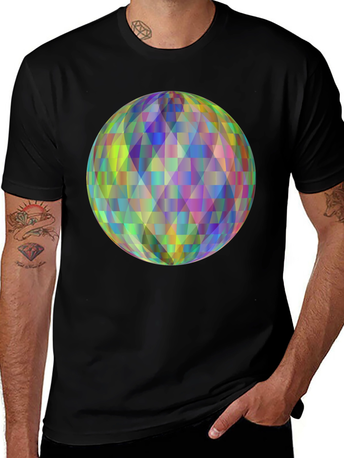 Geometric Orb Graphic Black T-Shirt