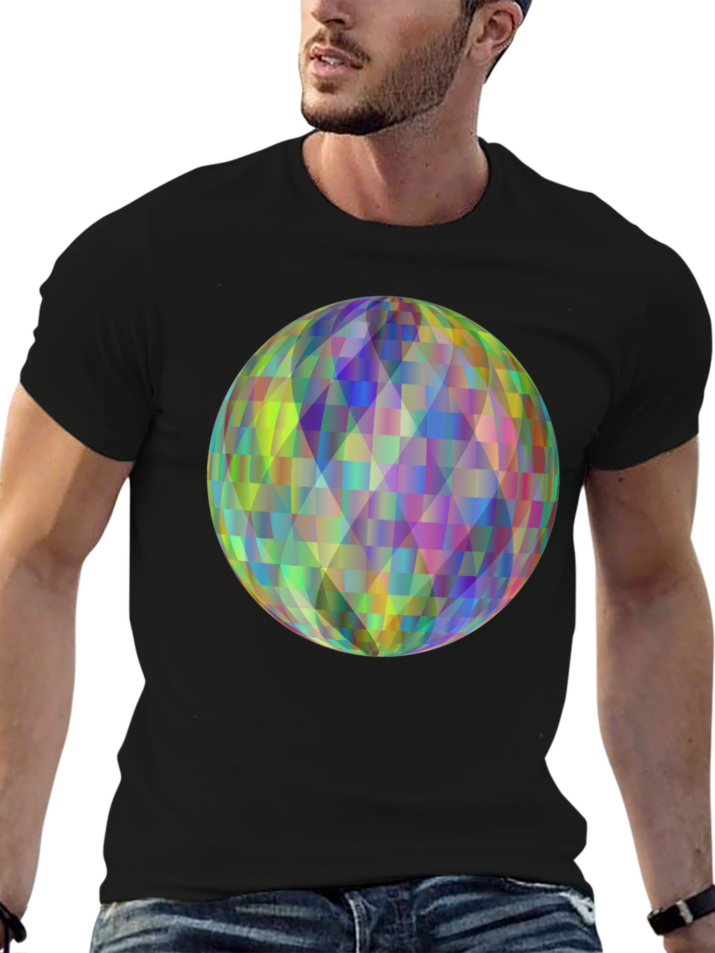 Geometric Orb Graphic Black T-Shirt
