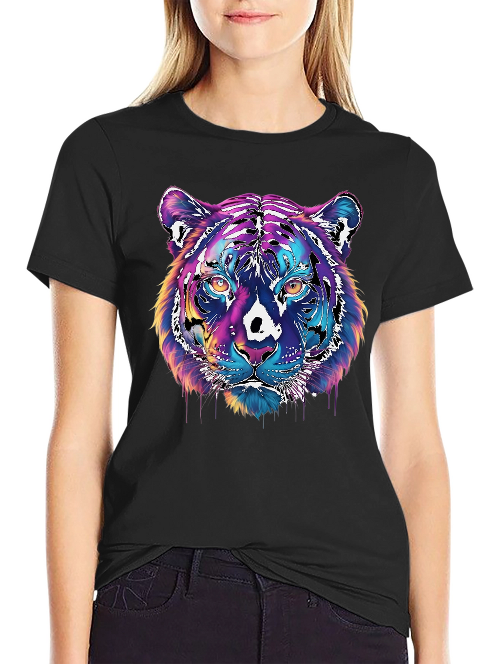 Vivid Tiger Graphic T-Shirt - Black