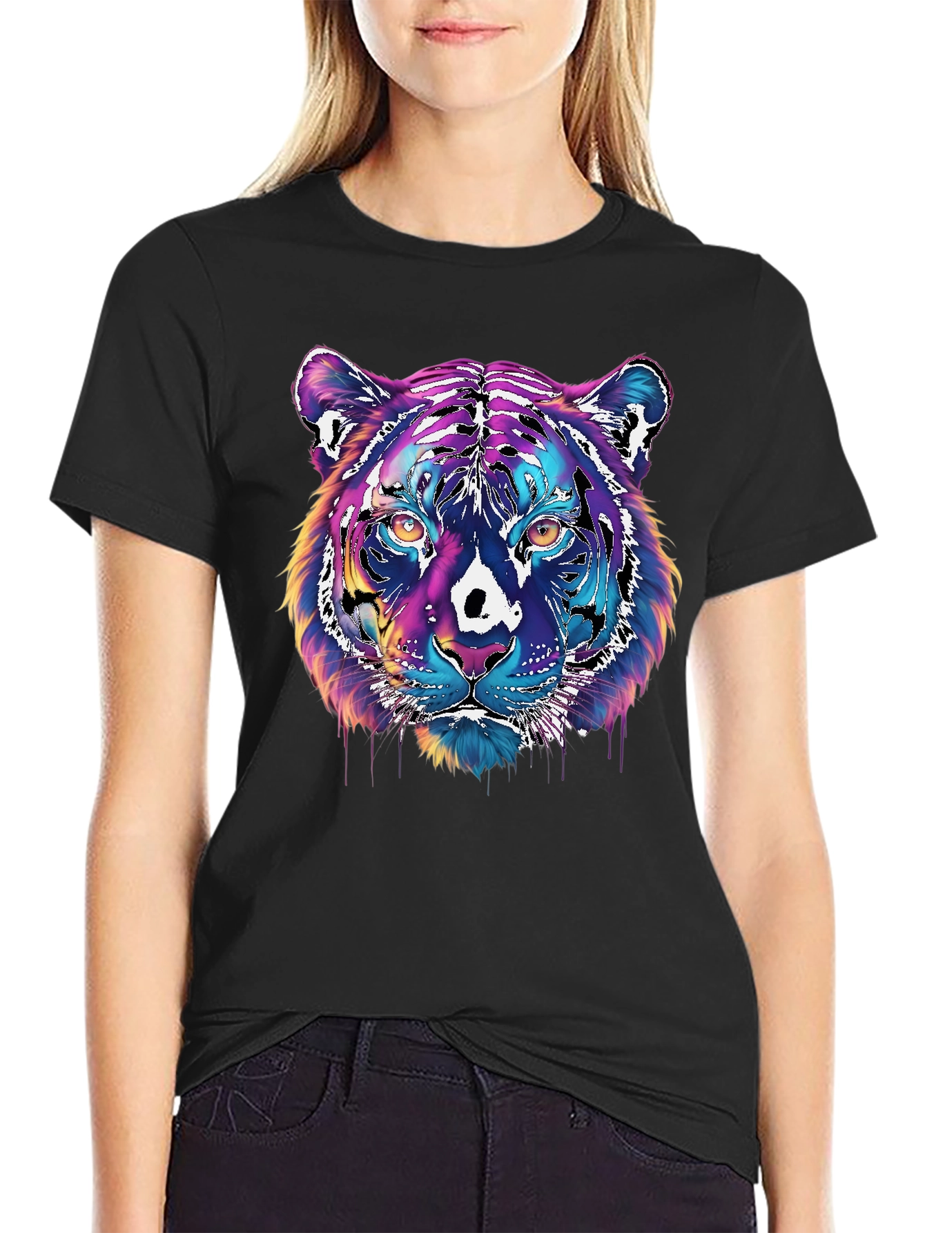 Vivid Tiger Graphic T-Shirt - Black