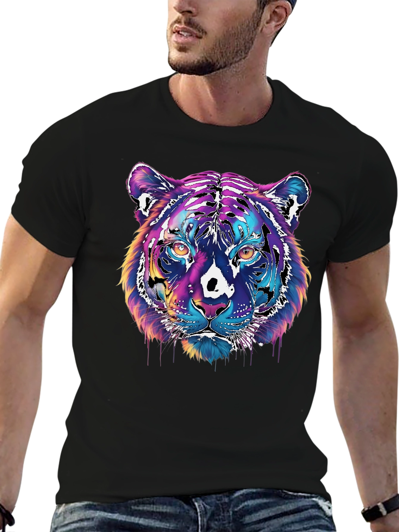 Vivid Tiger Graphic T-Shirt - Black