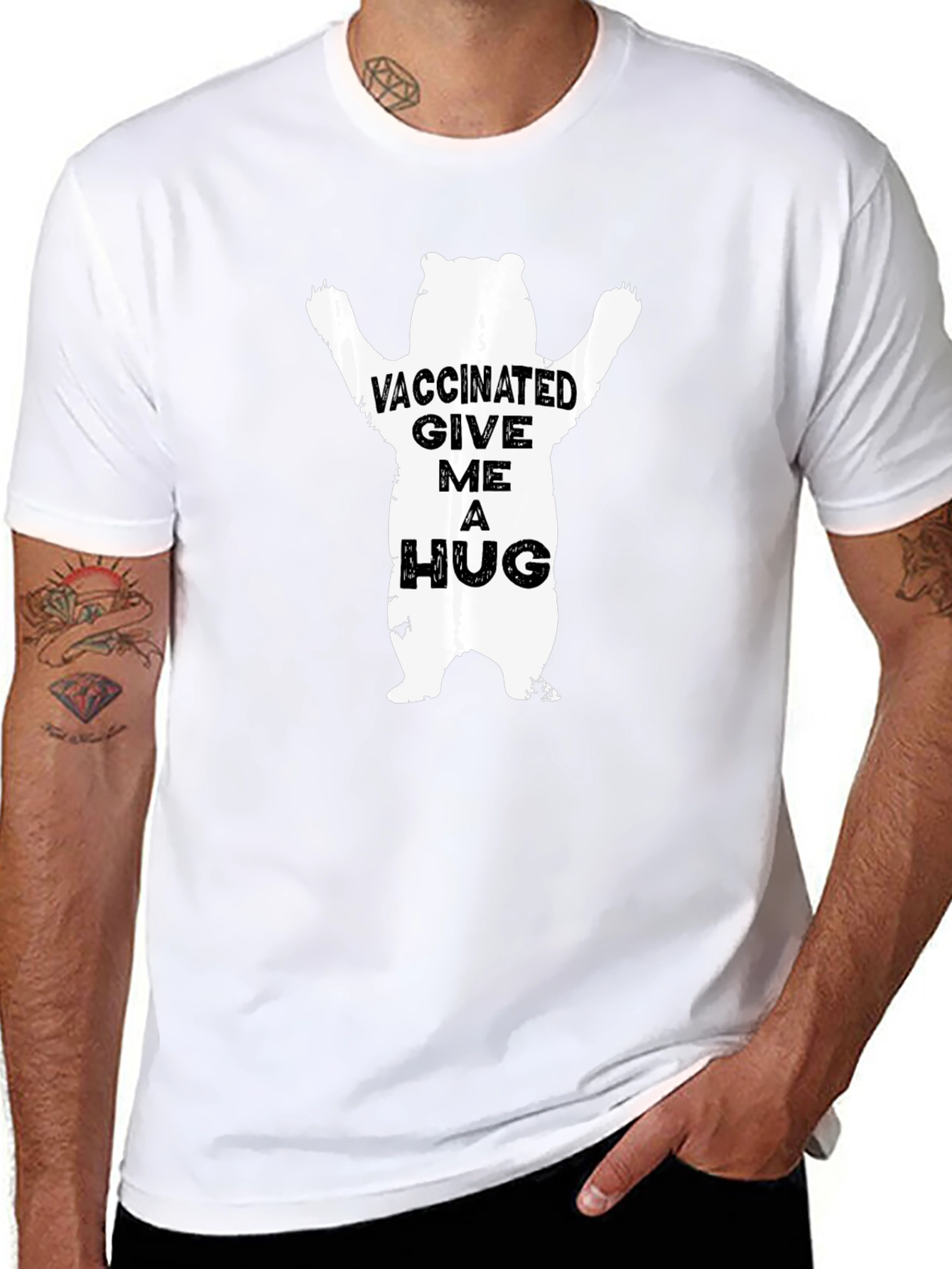 Vaccinated Give Me A Hug Bear Graphic Tee