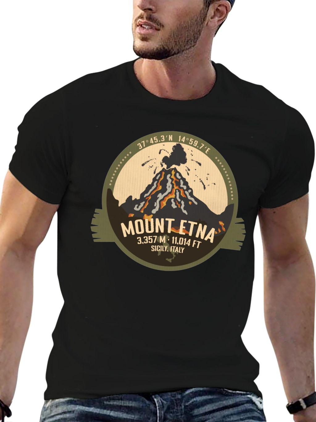 Mount Etna Graphic Tee - Black Short Sleeve
