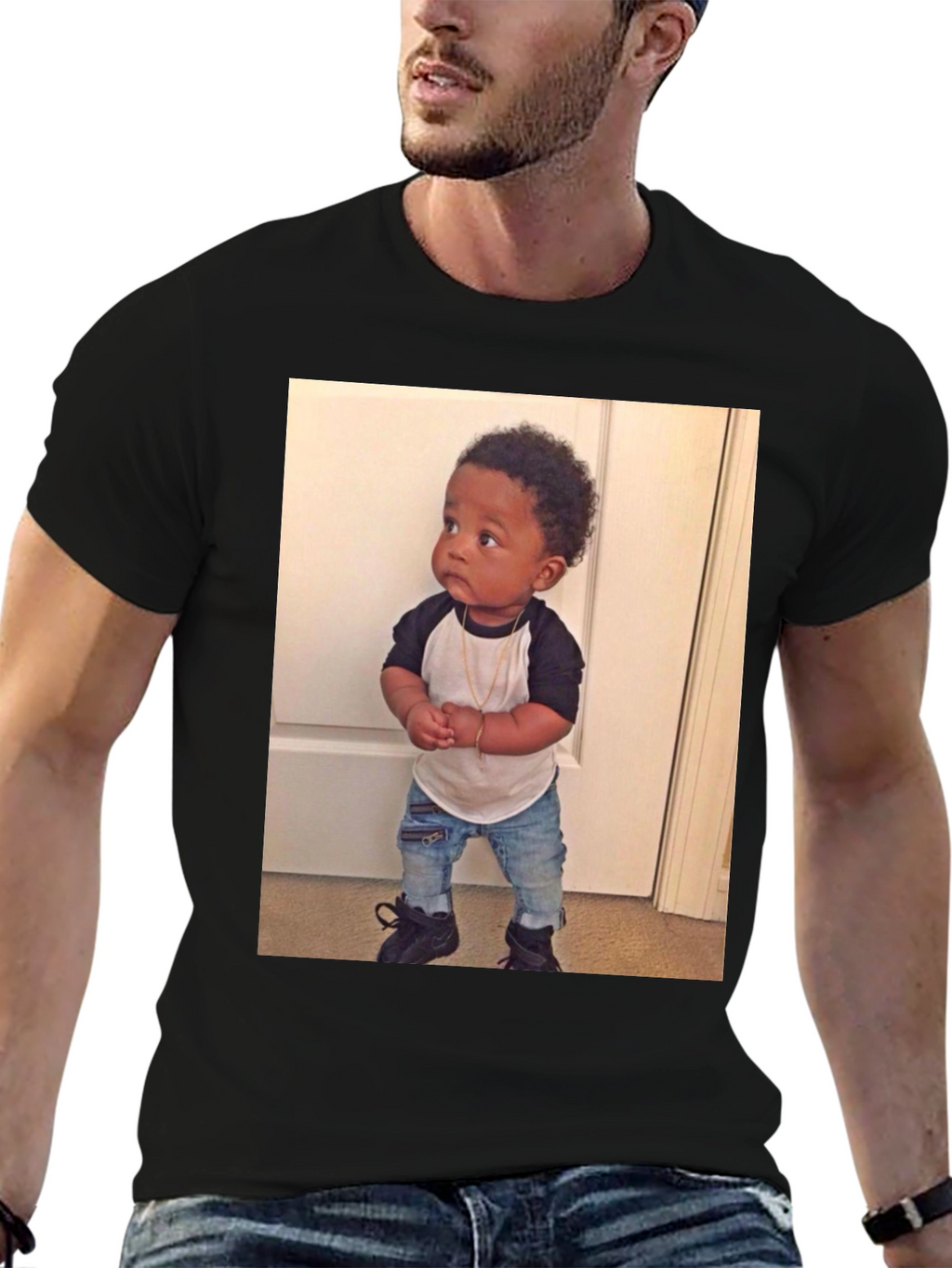 Black T-Shirt with Baby Image