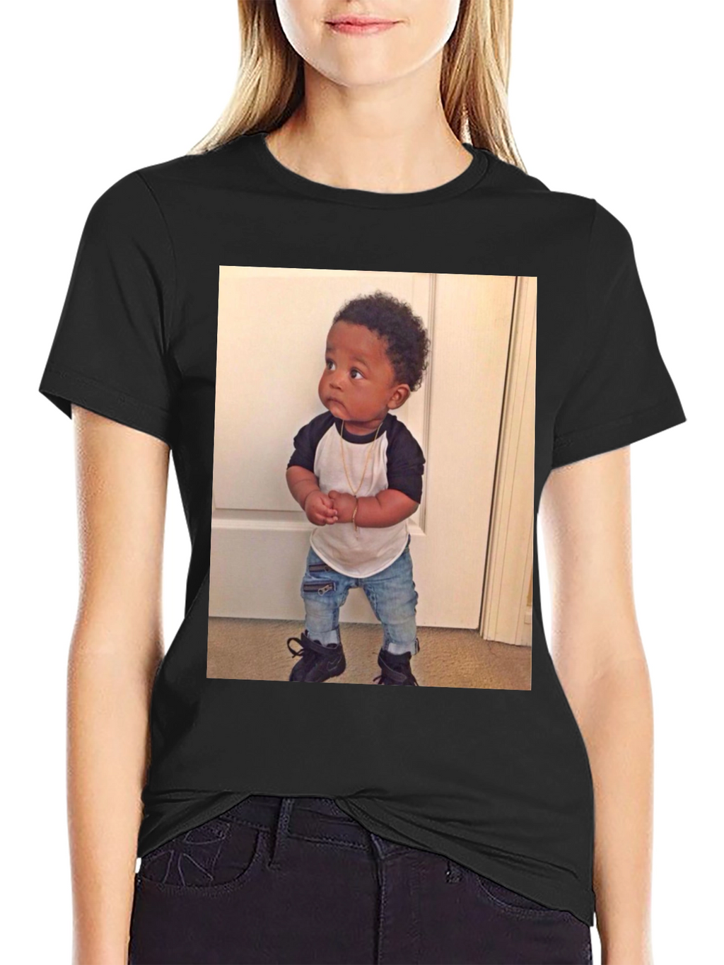 Black T-Shirt with Baby Image