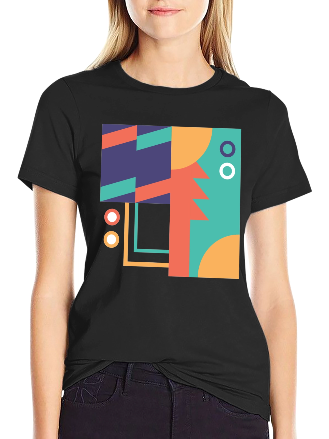 Geometric Art Print Black T-Shirt