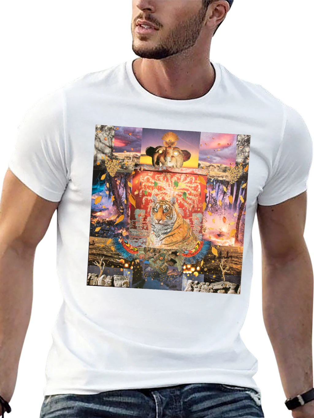 Tiger Graphic Print Crew Neck T-Shirt