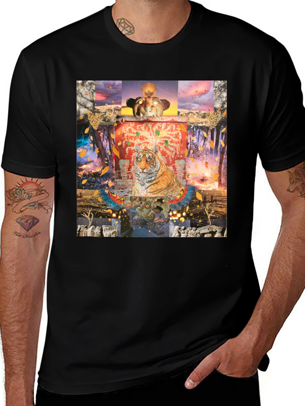 Tiger Graphic Print Crew Neck T-Shirt