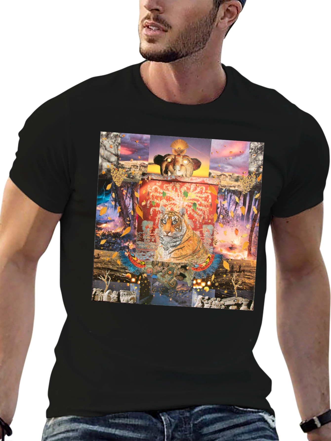Tiger Graphic Print Crew Neck T-Shirt
