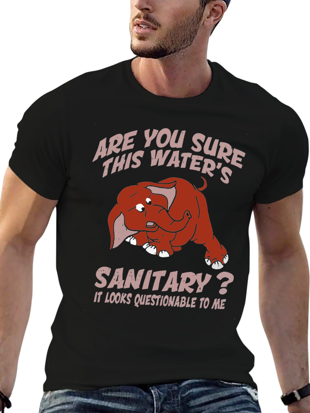 Humorous Elephant T-Shirt: Sanitary Water?
