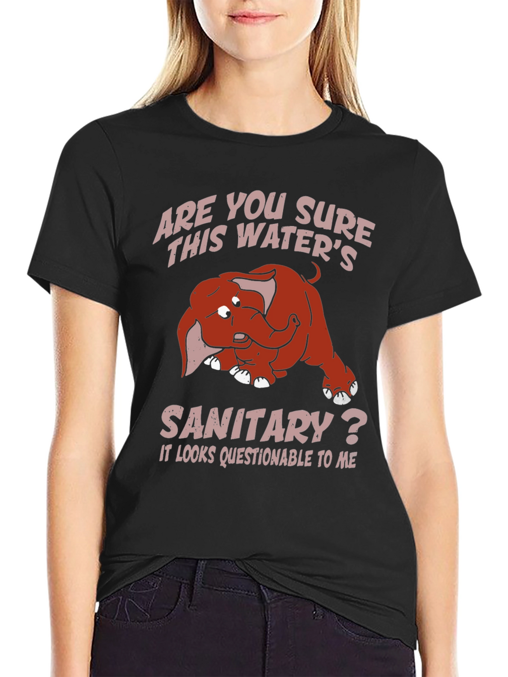 Humorous Elephant T-Shirt: Sanitary Water?