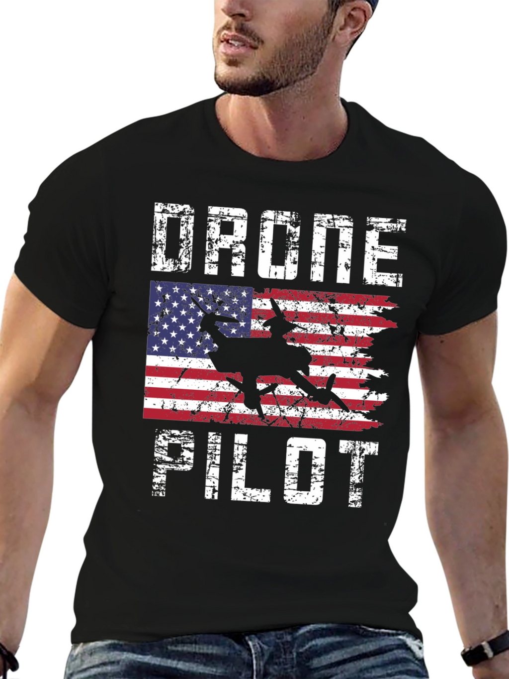 Drone Pilot American Flag Graphic T-Shirt