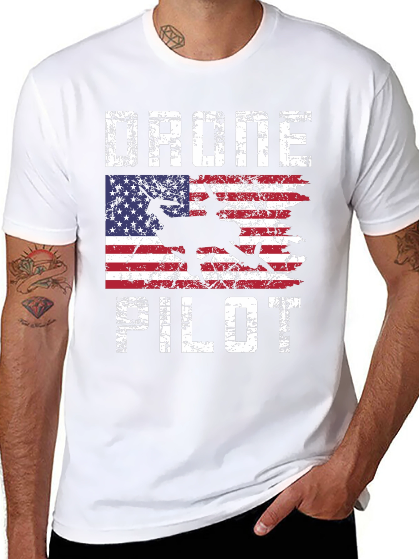 Drone Pilot American Flag Graphic T-Shirt