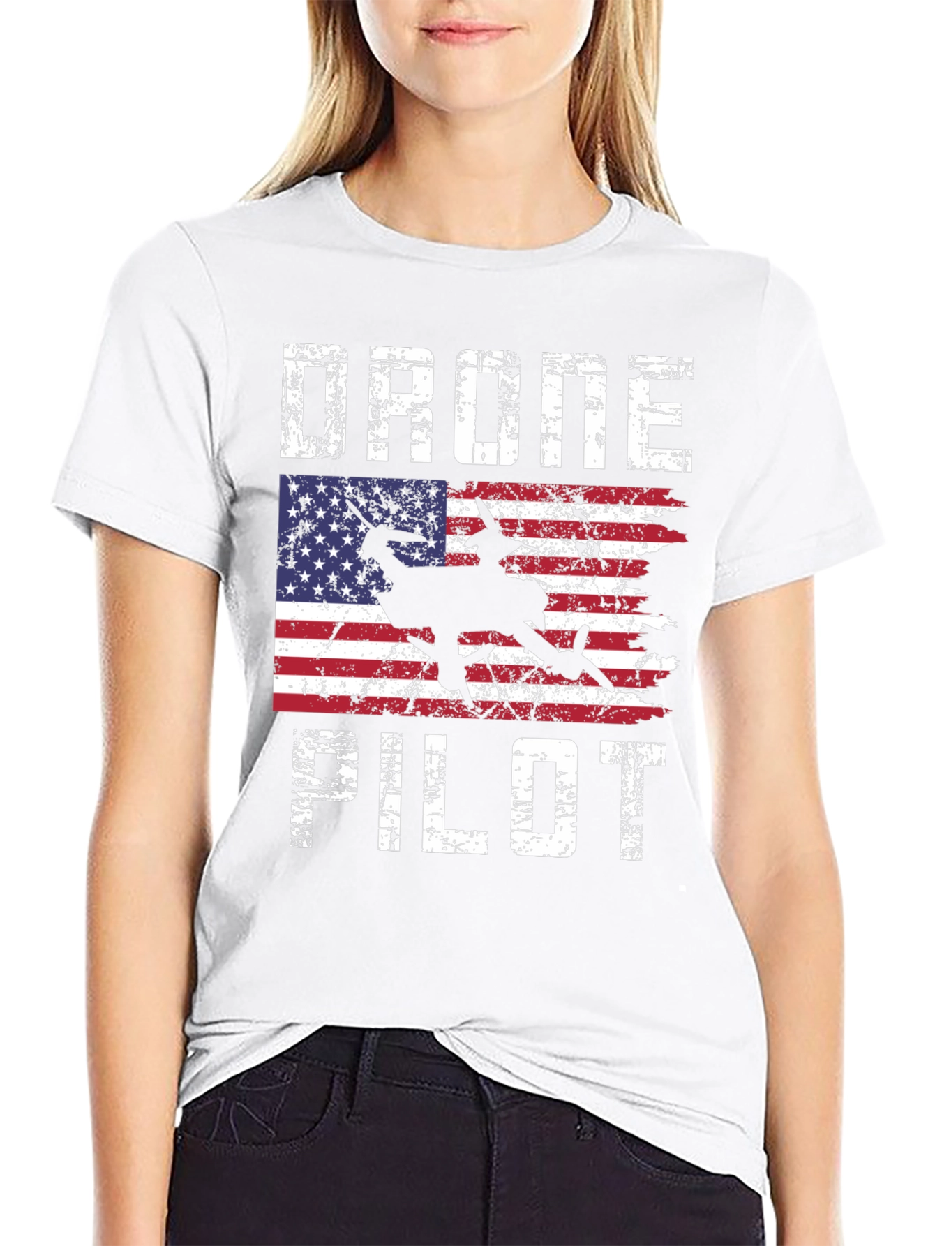 Drone Pilot American Flag Graphic T-Shirt