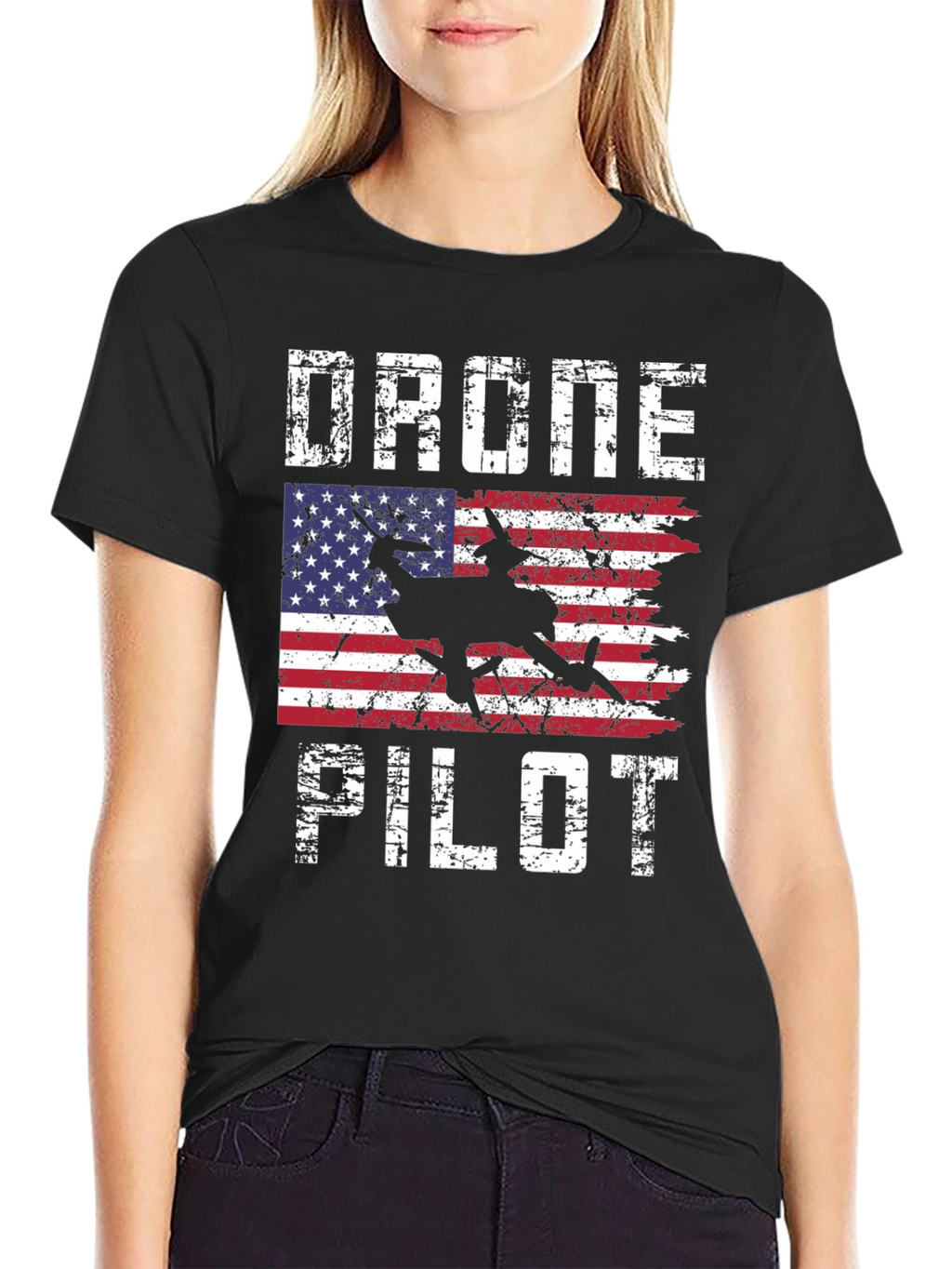 Drone Pilot American Flag Graphic T-Shirt
