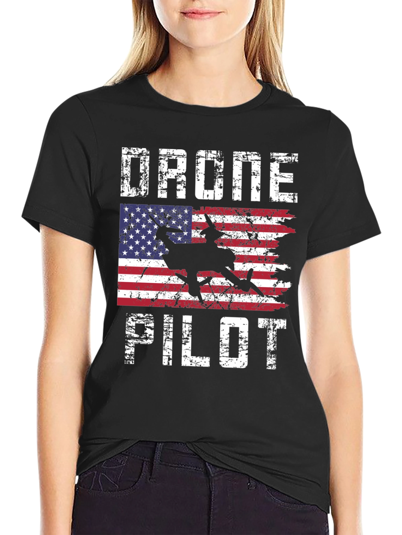Drone Pilot American Flag Graphic T-Shirt