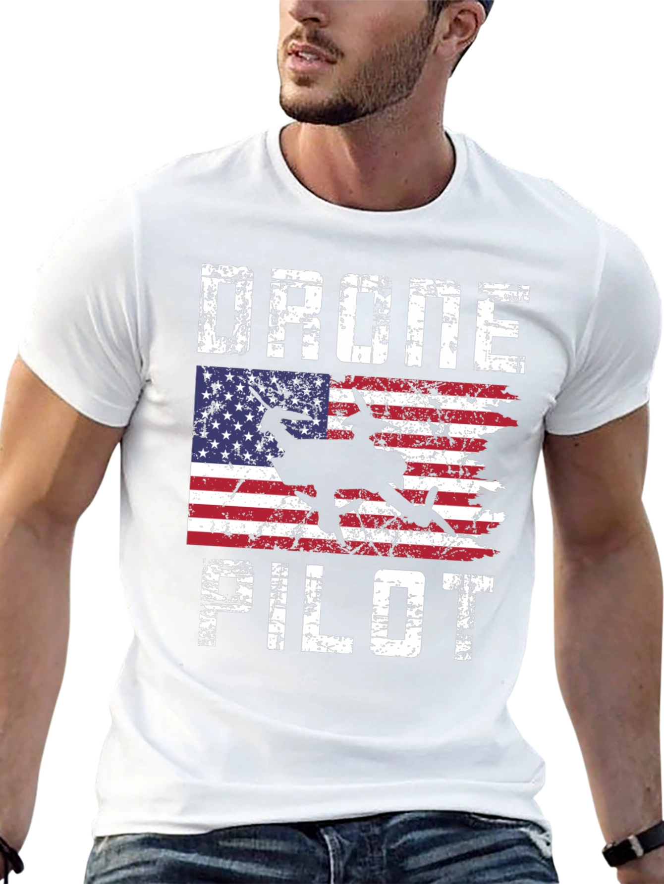 Drone Pilot American Flag Graphic T-Shirt