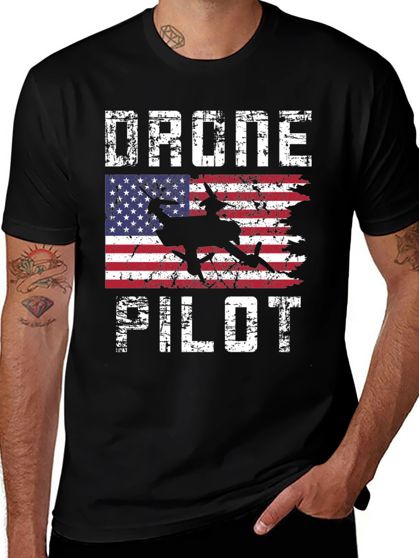 Drone Pilot American Flag Graphic T-Shirt