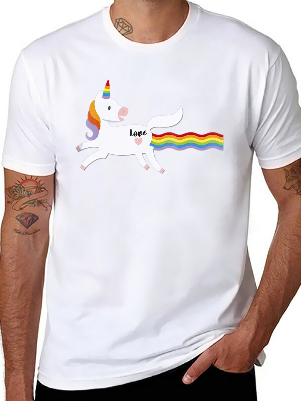 Unicorn Love Rainbow Tail Graphic T-Shirt