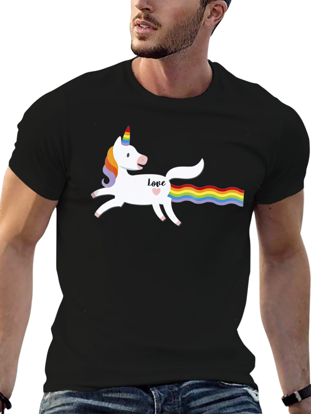 Unicorn Love Rainbow Tail Graphic T-Shirt