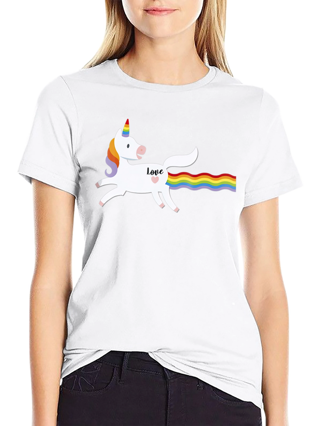 Unicorn Love Rainbow Tail Graphic T-Shirt