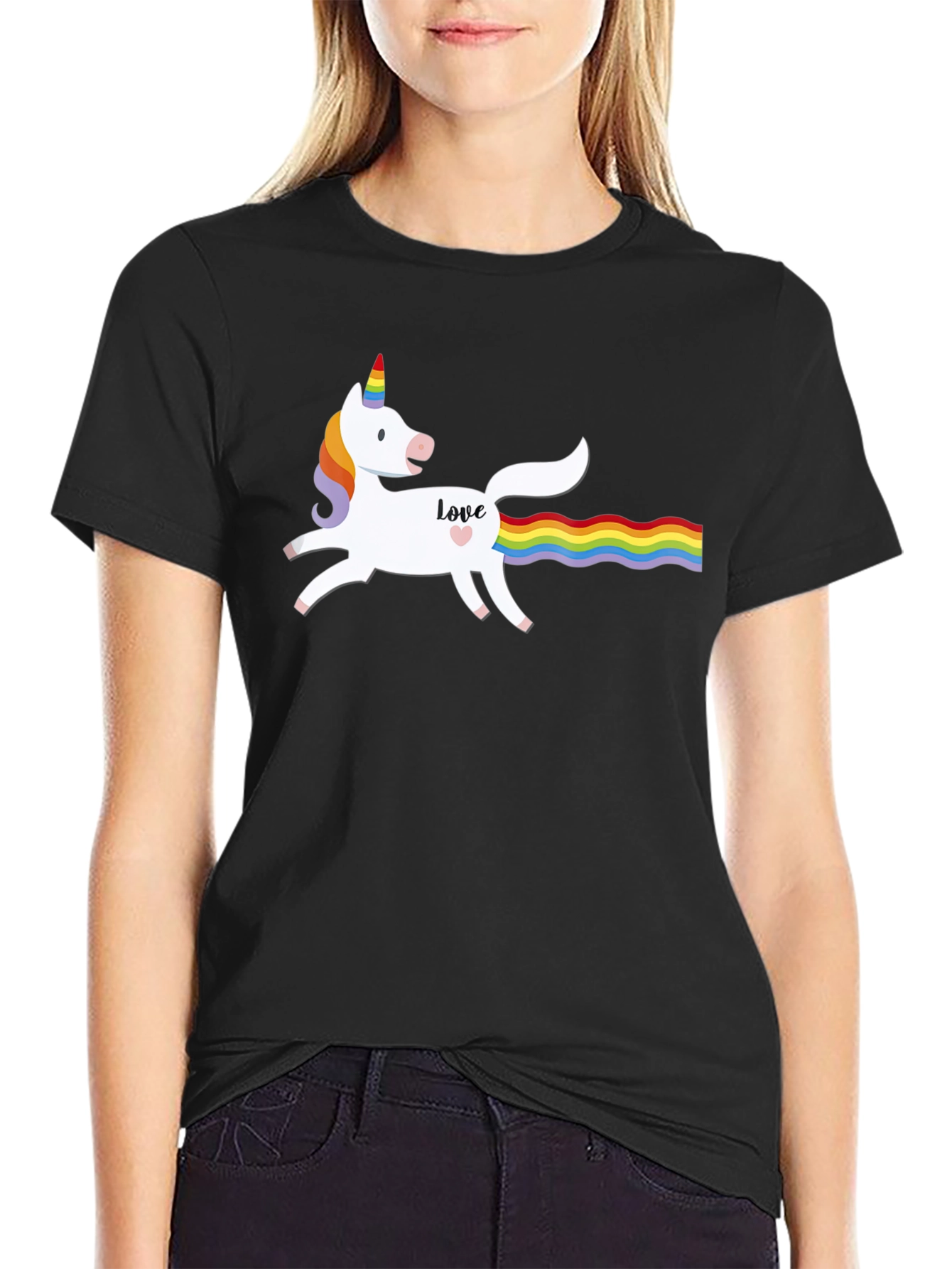 Unicorn Love Rainbow Tail Graphic T-Shirt