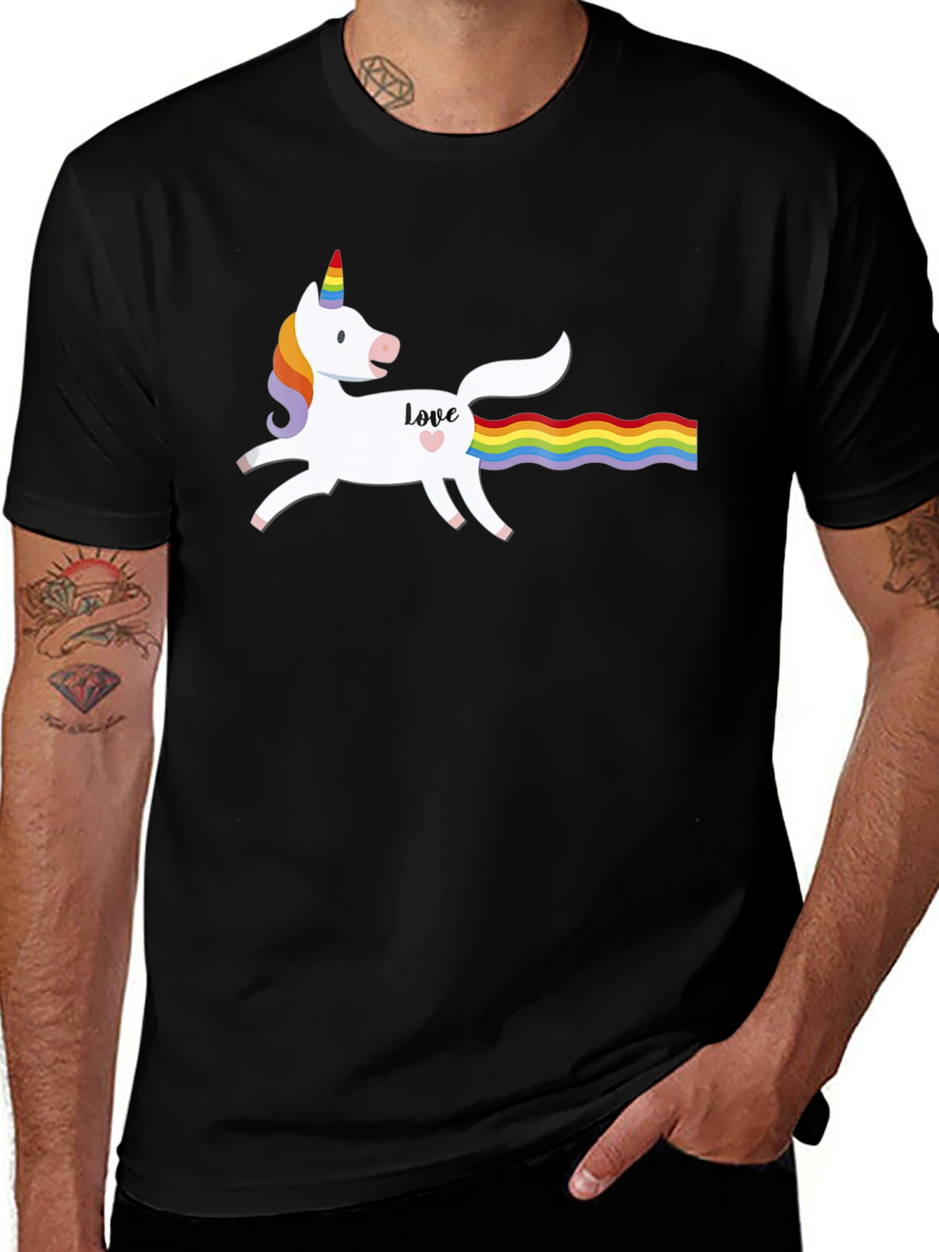 Unicorn Love Rainbow Tail Graphic T-Shirt