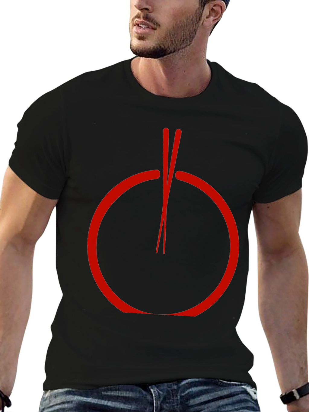 Red Circle Chopsticks Graphic Tee - Unique Style